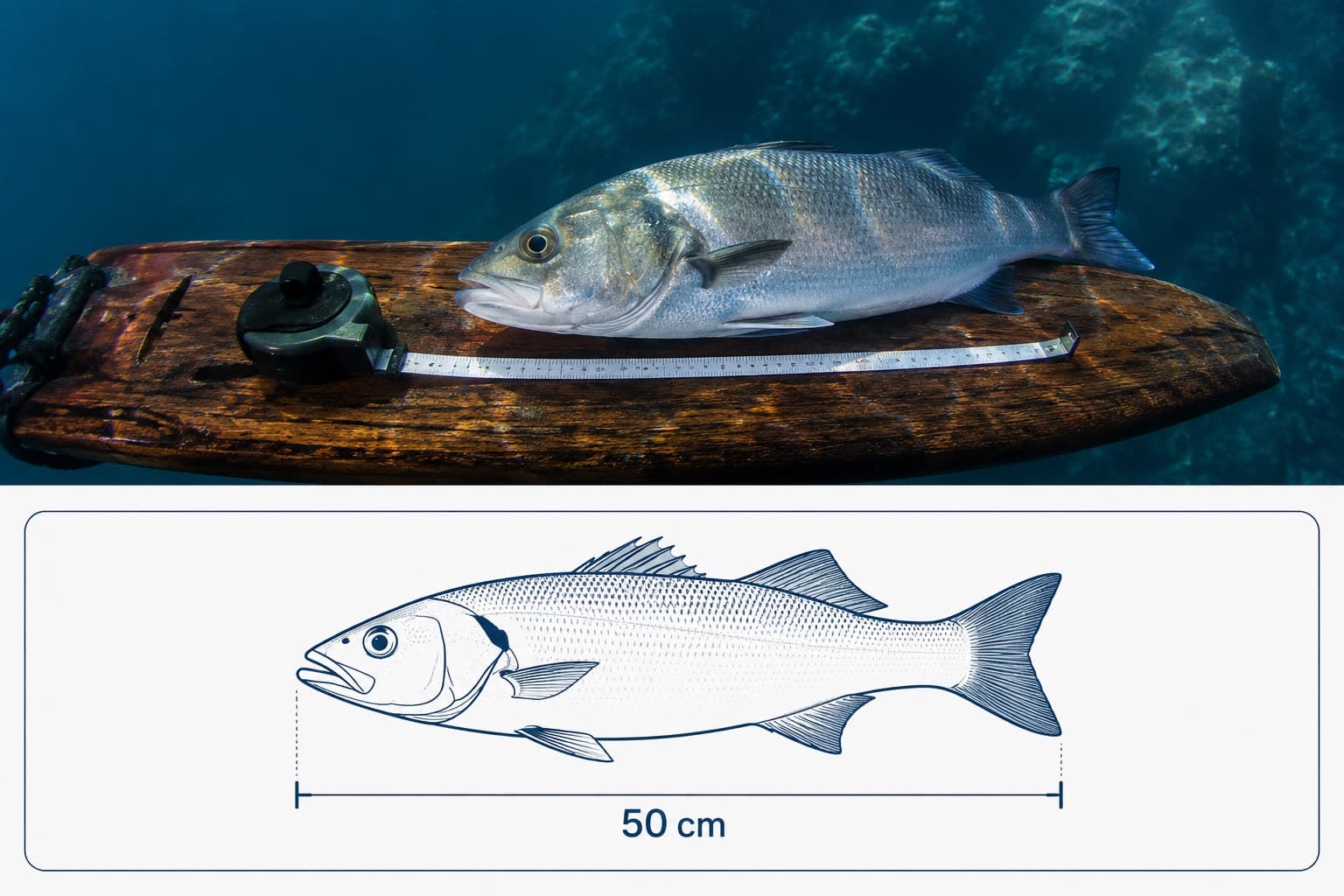 Measured catch on a board with a Fishie minimum-size diagram